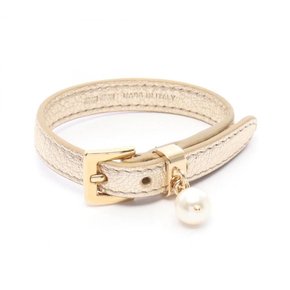 MIU MIU White Pearl Leather Charm Bracelet
